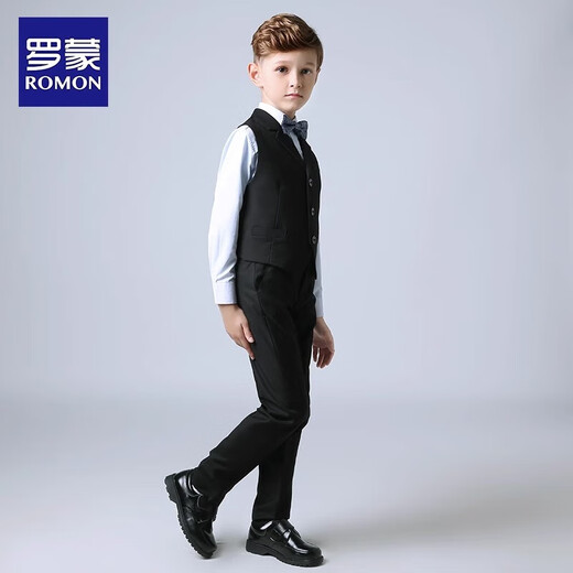 罗蒙儿童西装男童礼服花童马甲套装主持人婚礼钢琴毕业表演 藏青 130