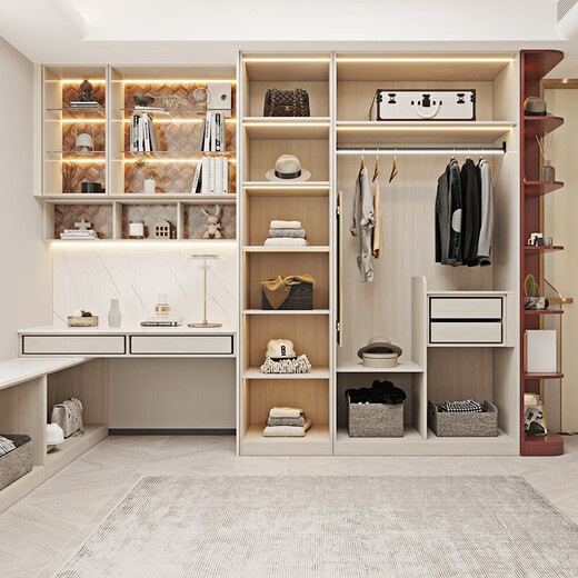 Oppein customized wardrobe Whole house customized Hong Kong style light luxury storage cloakroom TV cabinet wine cabinet entry cabinet Blanca 10 square meters custom cabinet package price