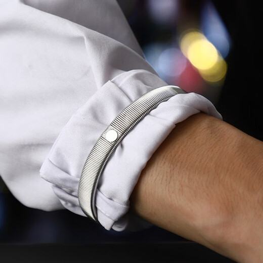 Kunsui metal sleeve cuffs, shirt sleeves, bartender arm cuffs, arm cuffs, sleeves, non-slip fixed spring rings, roll-up sleeve cuffs, 1 pair of metal cuffs, silver