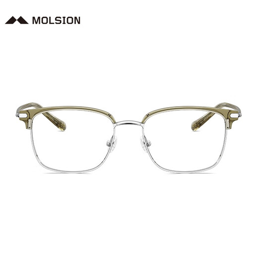 MOLSION陌森眼镜眉架肖战同款男女眼镜框配度数防蓝光MJ6180 B80银色|橄榄绿 框+优可视防蓝光1.60片(600度内)