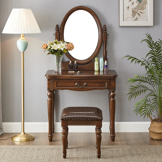 Shifuju European solid wood dressing table French white carved dressing table with drawers dressing table bedroom American simple makeup white 0.8 meter dressing table + makeup mirror + makeup stool