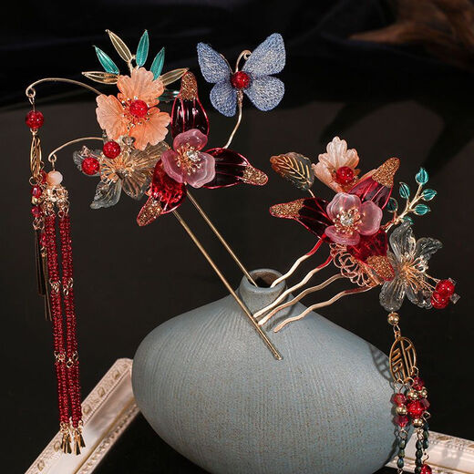 Lingchuan new bride Xiuhe headdress flower tassel butterfly high-end hairpin Xiuhe suit wedding Chinese dragon and phoenix jewelry headdress set ear clip