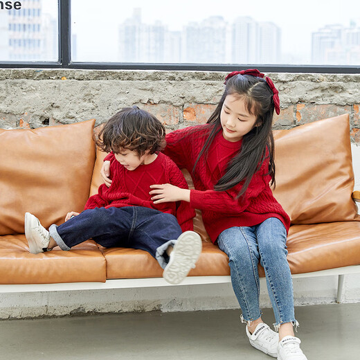 Little Bear Elf (xiaoxiongjingling) Sweater Parent-Child Outfit Family Portrait Spring and Autumn Knitted Sweater Red Mother and Daughter Family of Three or Four Festive Chinese Style Sister Outfit Burgundy Parent-child Outfit Parents' Size 2XL (Recommended Height 175-185cm)