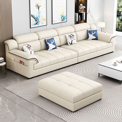2025 new cotton and linen fabric sofa living room simple modern large and small apartment three-seat straight row cat claw leather sofa soft and comfortable cotton and linen sponge style 2.1m small apartment three-seat straight row