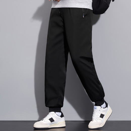 RFKU thickened velvet pants men's winter loose legged pants straight casual pants men's trendy sports warm cotton pants black - drawstring 2XL (140-160Jin Jin equals 0.5kg)