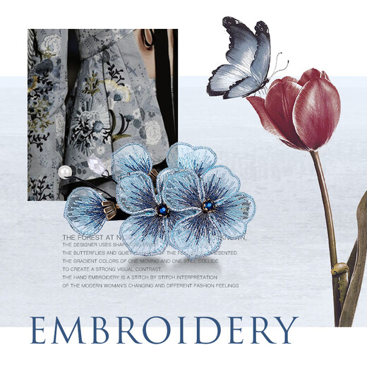 Cercoo embroidered butterfly flower language series hairpins, horizontal hairpins, versatile and elegant high-end hairpins, embroidered headbands, hairpins