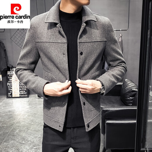 Pierre Cardin Men's Woolen Jacket 2026 New Trendy Short Jacket Top Handsome and Versatile Autumn and Winter Woolen Coat Navy Plaid L 110-125Jin Jin is equal to 0.5 kg