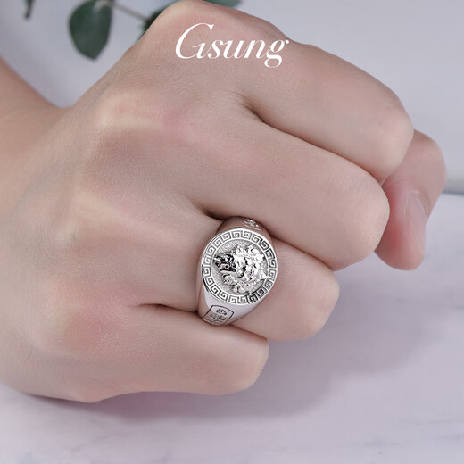 GsunG Platinum Ring Men's PT950 Yellow God of Wealth Live Ring Atmospheric Platinum Men's Ring Opening Order Priced by Gram Contact before bidding