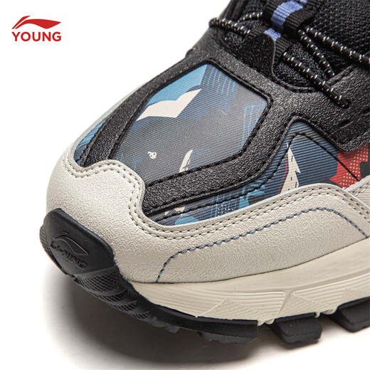 Li Ning children's shoes, children's cotton shoes, men's and women's warm 2 plus velvet warm shock-absorbing rebound high-top sports shoes YKCV172 silver birch gray/crown blue/black-35 34