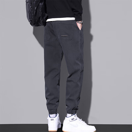 啄木鸟休闲裤男宽松束脚秋季新款哈伦潮流工装百搭运动长裤子男 9859灰色加绒+9859灰色加绒 M