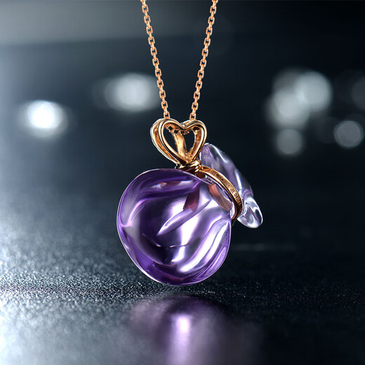 Avani 18K rose gold diamond pendant women's lucky bag money bag necklace colored gold pendant colored gemstone clavicle chain 18K gold diamond amethyst pendant rose gold