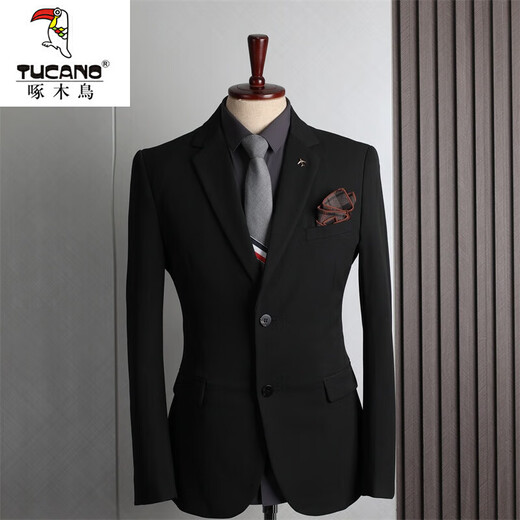 Woodpecker (TUCANO) large size suit men's four seasons casual business formal wear fashion slim wedding groomsmen dress suit men's black double button (single jacket) 64/7XL (210-230Jin Jin equals 0.5 kg)