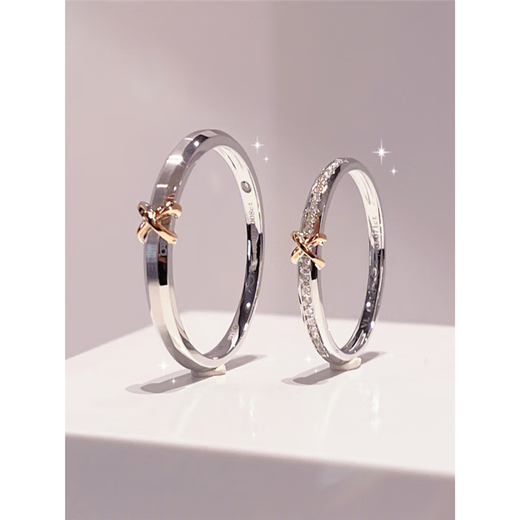 Zhou family's same style Dafu Zhou sterling silver ring s999 for a couple, niche live engraving, birthday gift for boyfriend and girlfriend, paper short love, long live couple, pair certificate + gift box +