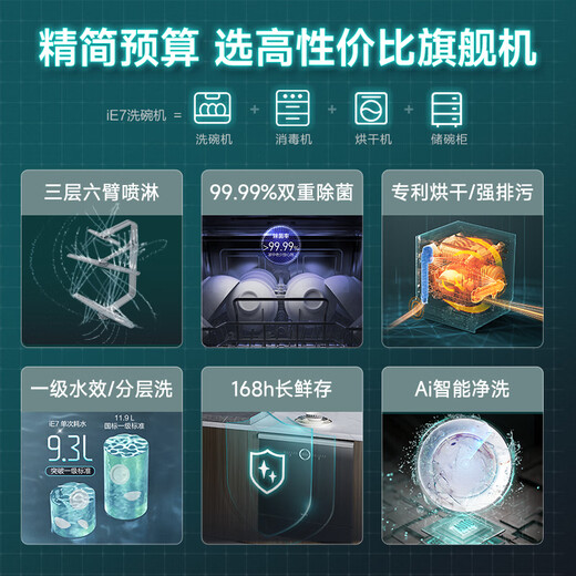 VATTI 12 sets of household under-stove built-in dishwashers, first-class water efficiency, ultraviolet sterilization, hot air drying, 7-day storage, dishwashers, government subsidies for home appliances iE7