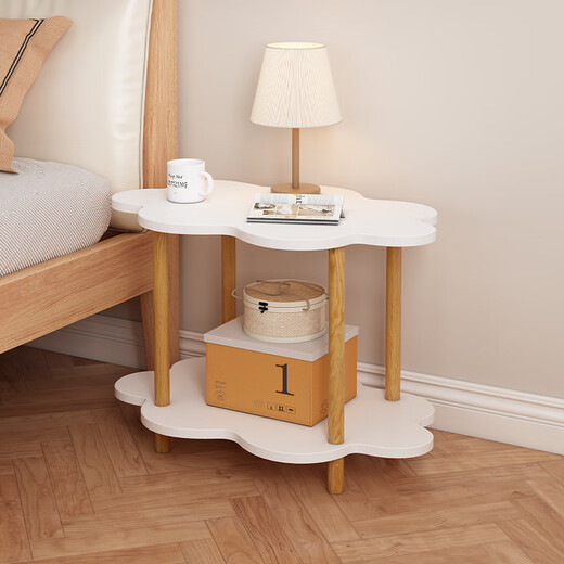 Boundary line bedside table storage bedroom small simple small table mini bedside cabinet storage rack storage bedside table side table double layer pastoral oak color 40*40cm