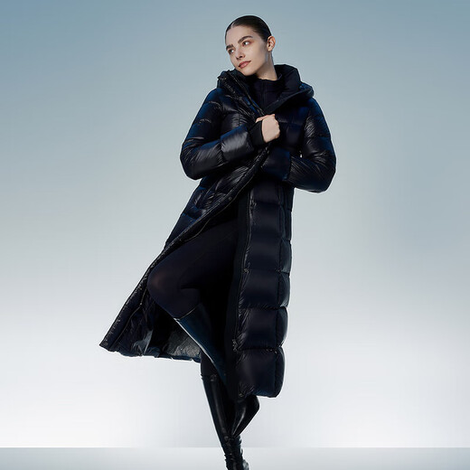 Tambor goose down jacket women's long hooded waist slimming thickened warm women's down jacket 550890D Aurora Black 170