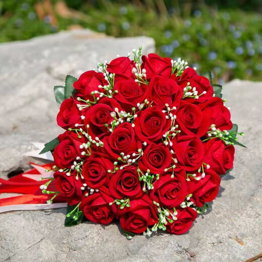 米黛蕾手捧花结婚diy感 结婚捧花仿玫瑰花韩式婚礼花束婚纱照拍摄 24朵酒红