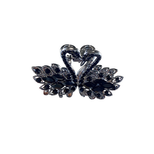 Zhuo Keke Black Swan Sparkling Diamond Medium Size Clip Women's Exquisite Hairpin Half-Pieced Shark Clip on the Back of the Head Temperament Hair Clip Headwear Black Temperament Medium Size Swan Clip