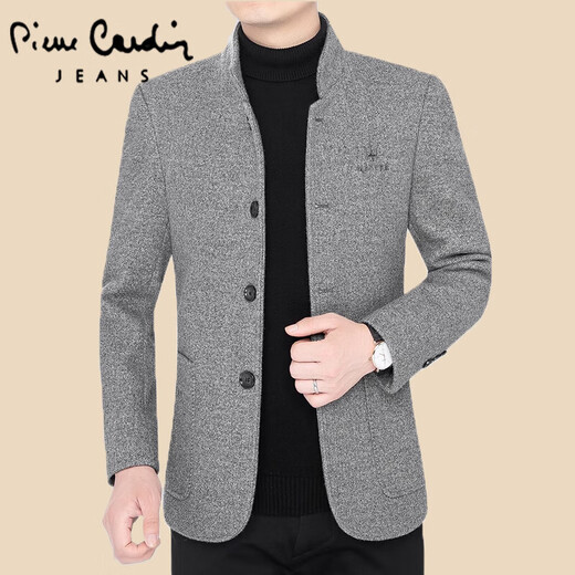 Pierre Cardin Woolen Coat Hen Autumn and Winter Media-Enge Stand Collar Chaqueta Hombres de moda de moda casual Men Dad Navy Blue L (120-140Jin [Jin equivale a 0.5 kg])