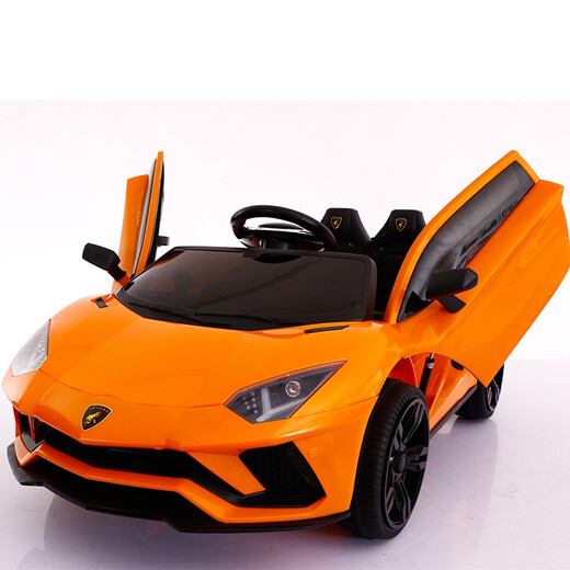 Qiyu Ferrari children's car four-wheel electric car can seat children sports car remote control car with music swing function Lamborghini orange + large battery full function
