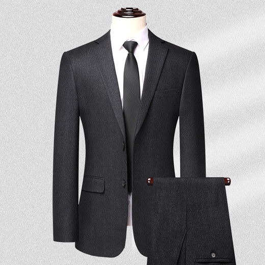Hengyuanxiang wool suit men's suit Middle-aged men's autumn and winter business casual formal wear professional high-end suit wedding dress 2383 - black and gray strips L (175) pants default size 34 - for other sizes, please leave a message about your waist size or contact customer service