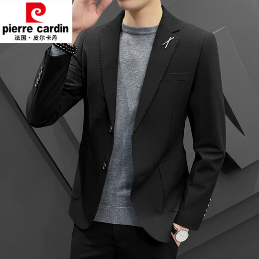 Pierre Cardin men's suit autumn and winter slim handsome casual small suit jacket wedding top Korean style trendy thickened gray two-piece set (top + pants) L 115-125Jin Jin equals 0.5 kg