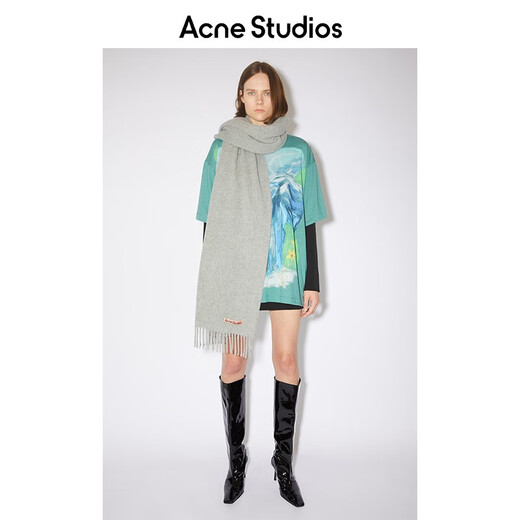 Acne Studios gift solid color fringed wool warm scarf shawl outer light heather gray