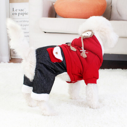 Hanhan pet dog clothes dog clothes small and medium-sized dogs festive autumn and winter velvet thickened four-legged cotton clothes cat clothes red little lion S size recommended 4-5Jin [Jin equals 0.5 kg] pet