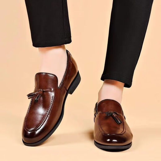 Li Shangduo men's four-season leather shoes without laces men's leather shoes black British summer breathable pointed toe men's leather shoes men's versatile black 9923 38