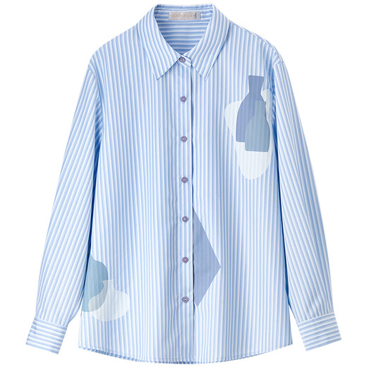 Shandubila spring and autumn new striped shirt long-sleeved casual high-end niche shirt women's top blue stripe L
