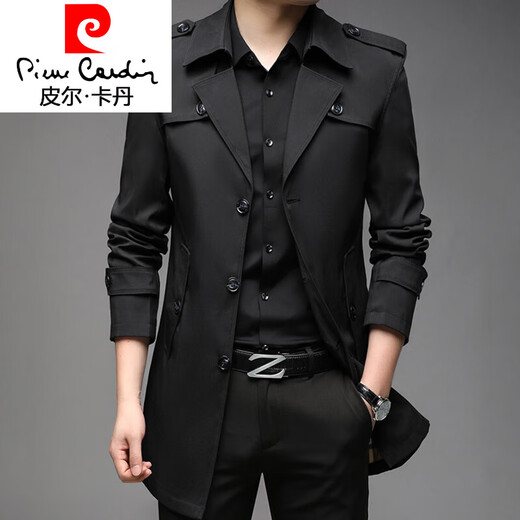 Pierre Cardin casual windbreaker men's mid-length lapel 2026 spring and autumn new business slim youth jacket 8906 off-white M 90-110Jin Jin equals 0.5 kg wear