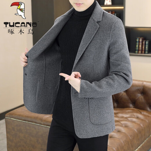 Woodpecker (TUCANO) Woolen Suit Men's 2024 Autumn and Winter New Suit Short Woolen Jacket Business Casual Top Men's Dark Gray XL 130-150Jin Jin equals 0.5 kg