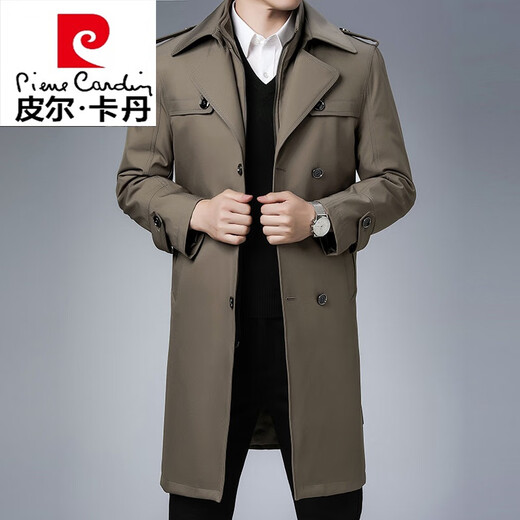 Pierre Cardin stand collar men's jacket thickened daddy mid-length down jacket with detachable lining windbreaker two-piece set Khaki 170/M 95-110Jin Jin is equal to 0.5 kg