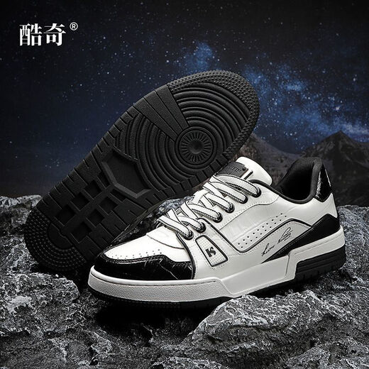 酷奇酷奇男鞋轻奢头层牛皮秋冬新款耐磨休闲复古时尚百搭男士板鞋 6622白黑 38