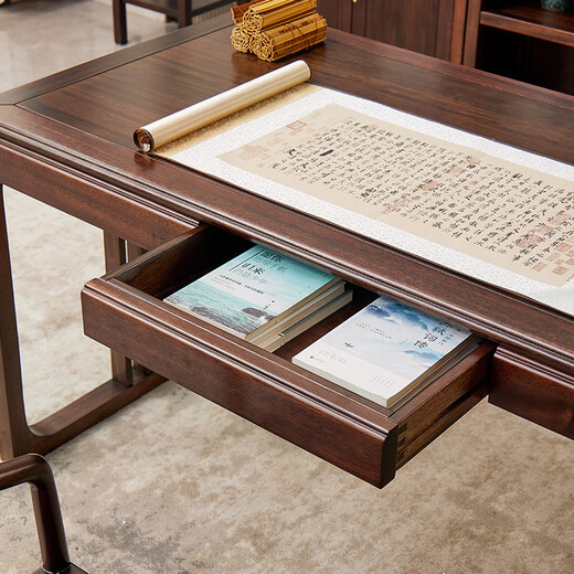 Sure enough, new Chinese style ebony solid wood desk, simple calligraphy table, home writing desk, rectangular desk, Fu Rudonghai desk 1.4 meters (with drawer)