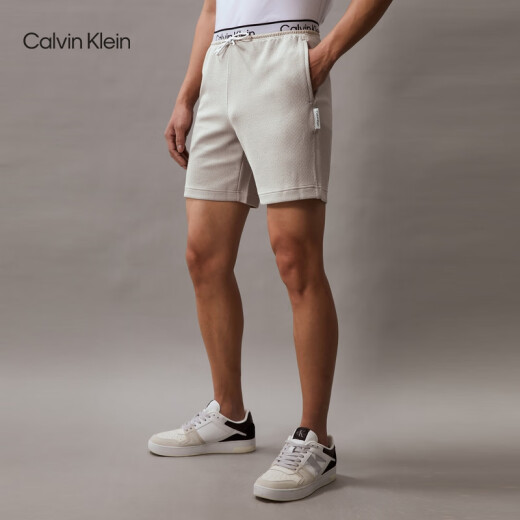 Calvin Klein运动【吸湿速干】夏季男士松紧提花ck抽绳腰针织短裤4MS4S844 020-椰青灰 XL
