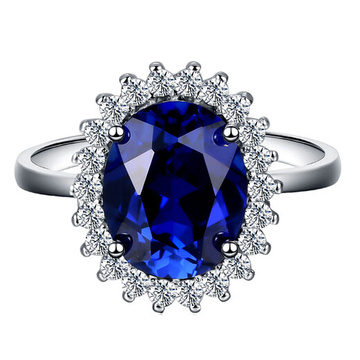 Bindao Princess Diana sapphire ring for women genuine sterling silver hypoallergenic live classic dark blue color gemstone tanzanite main stone (10X14mm)