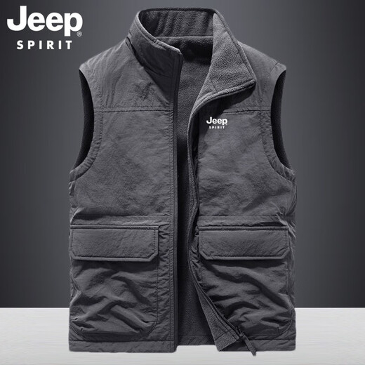 JEEP SPIRIT Outdoor Jeep Vest Men's Autumn and Winter New Multi-Pocket Workwear Loose Fishing Vest Men's Jacket Mountaineering Suit Army Green L