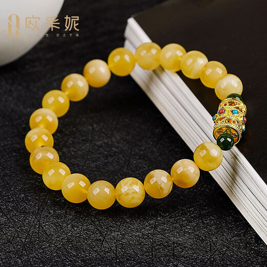 Ouchini beeswax bracelet, amber cloisonné enamel craft bucket bead bracelet, beeswax chicken oil yellow jasper multi-treasure bracelet