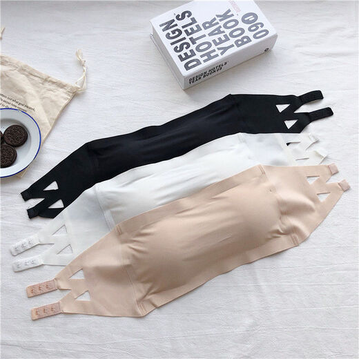 Pinshiren strapless anti-exposure chest-wrapped chest gathers beautiful back tube top underwear for female students Korean version invisible bra without steel rims summer black one shoulder one size fits all 85-140Jin Jin is equal to 0.5 kg