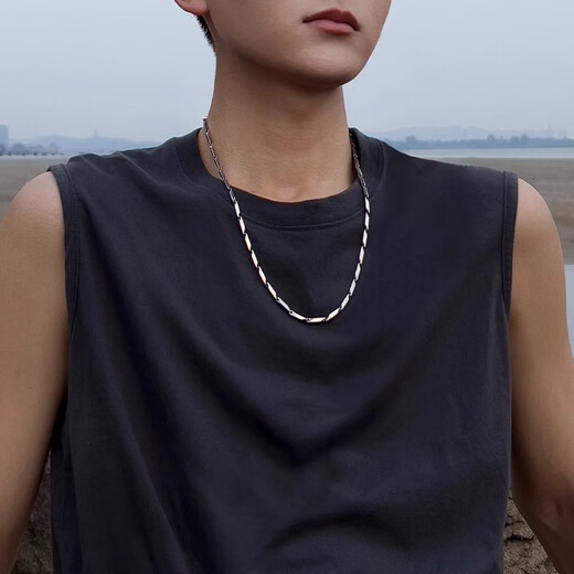 Oein necklace men's clavicle titanium steel chain rhombus necklace men's and women's hip-hop trend plain chain simple personality sweatshirt chain melon seed chain rhombus necklace 55cm