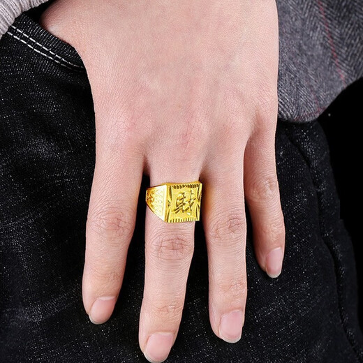 Fu Xifeng wealth gold ring for men, pure gold 999 live wealth gold ring solid square ring for husband and dad 23.68 grams