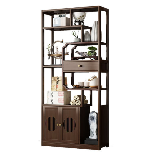 Sizhuge new Chinese style living room floor-standing ancient shelf Duobaoge tea tea room storage rack tea cabinet tea set display shelf combination style-3 piece set