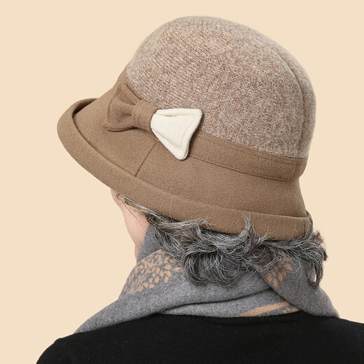 SOMUBAY (SOMUBAY) mother's hat women's autumn and winter woolen warm retro hat Western style elegant basin hat Hepburn style fisherman hat caramel color one size adjustable (56-58CM)