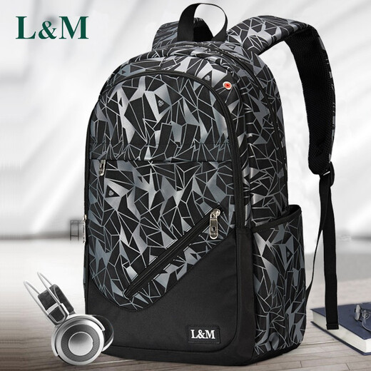 L&M middle school students' schoolbags for men and women, Korean version, junior high school students, high school students' backpacks, college students' backpacks, primary school students' large capacity, black and gray (standard version) with watch + pencil case + arm bag