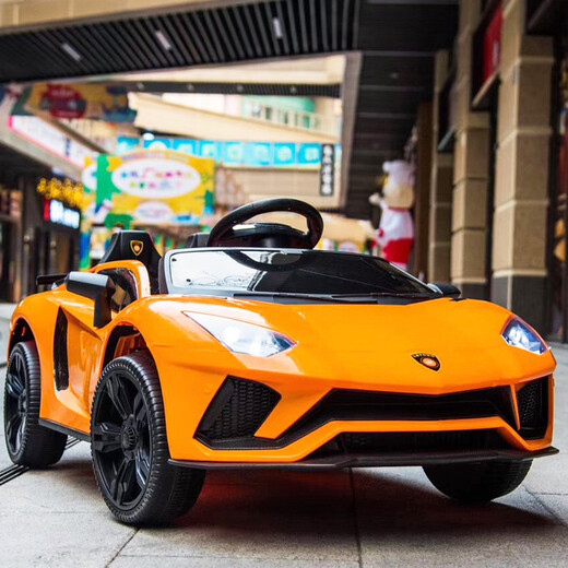 Qiyu Ferrari children's car four-wheel electric car can seat children sports car remote control car with music swing function Lamborghini orange + large battery full function