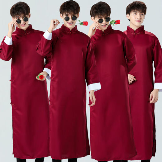 Yuxing Xiaohao Groomsmen's Clothes Chinese Wedding Dress Style Brotherhood Clothes Wedding Crosstalk Coat Group Service Mandarin Burgundy Embroidery Style Glasses and Roses 2XL 180 Codes 140Jin Jin is equal to 0.5kg to 165Jin Jin is equal to 0.5kg