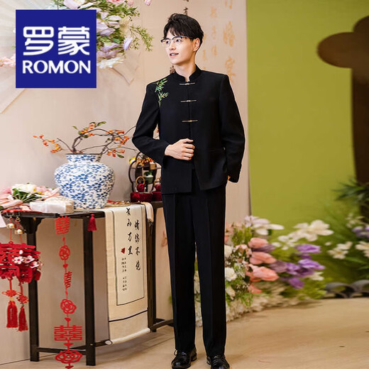 Luo Meng new Chinese style men's tunic suit Chinese style men's youth jacket wedding dress groom engagement suit Yunxi suit top + pants shipped within 7 days XL