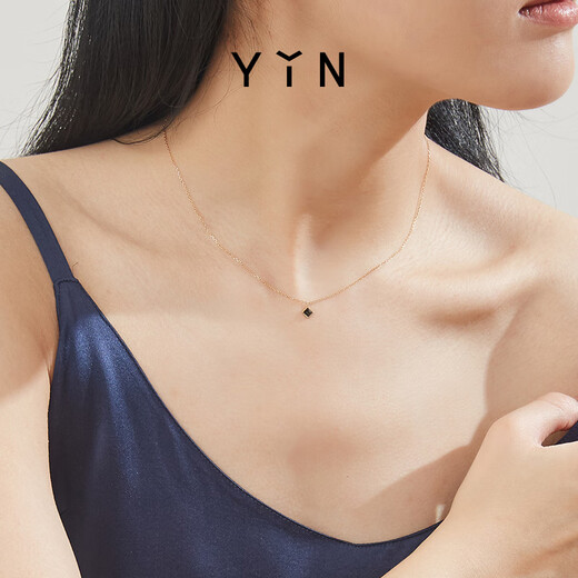 YIN series black onyx 18K gold Pluto gemstone necklace clavicle chain for girlfriend large size