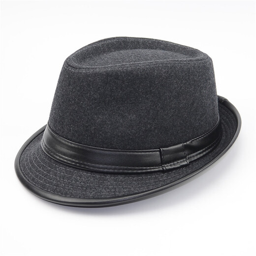 Gardenia hat men's spring and autumn hat men's hat winter woolen warm autumn and winter middle-aged and elderly jazz hat winter old man hat gray leather edge